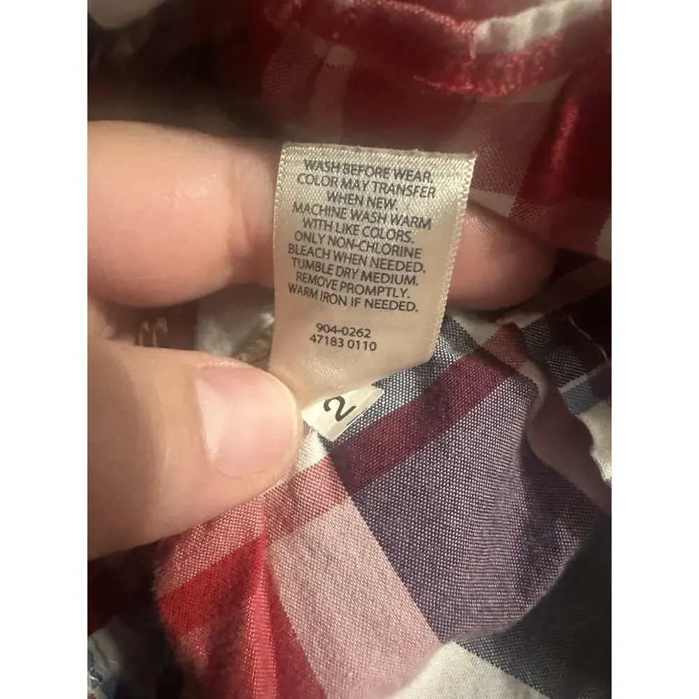 OshKosh B'Gosh Vestbak Bib Overall Jumper Dress Tiered 24 MO Red White Blue July